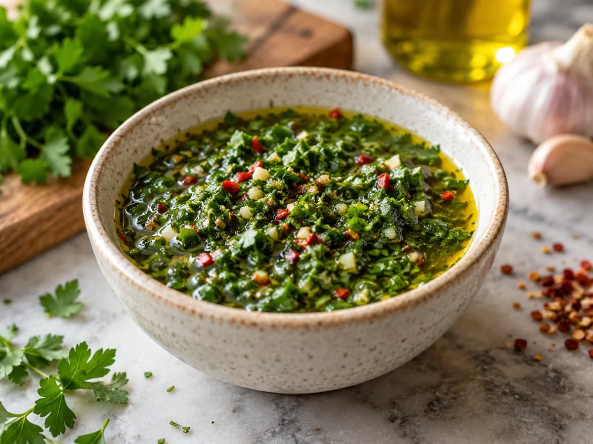 Chimichurri valmiina kulhossa