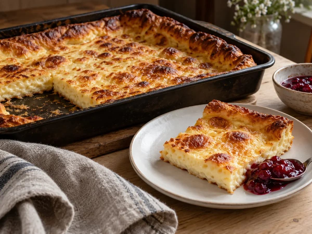 Pannukakku valmiina tarjoiltuna